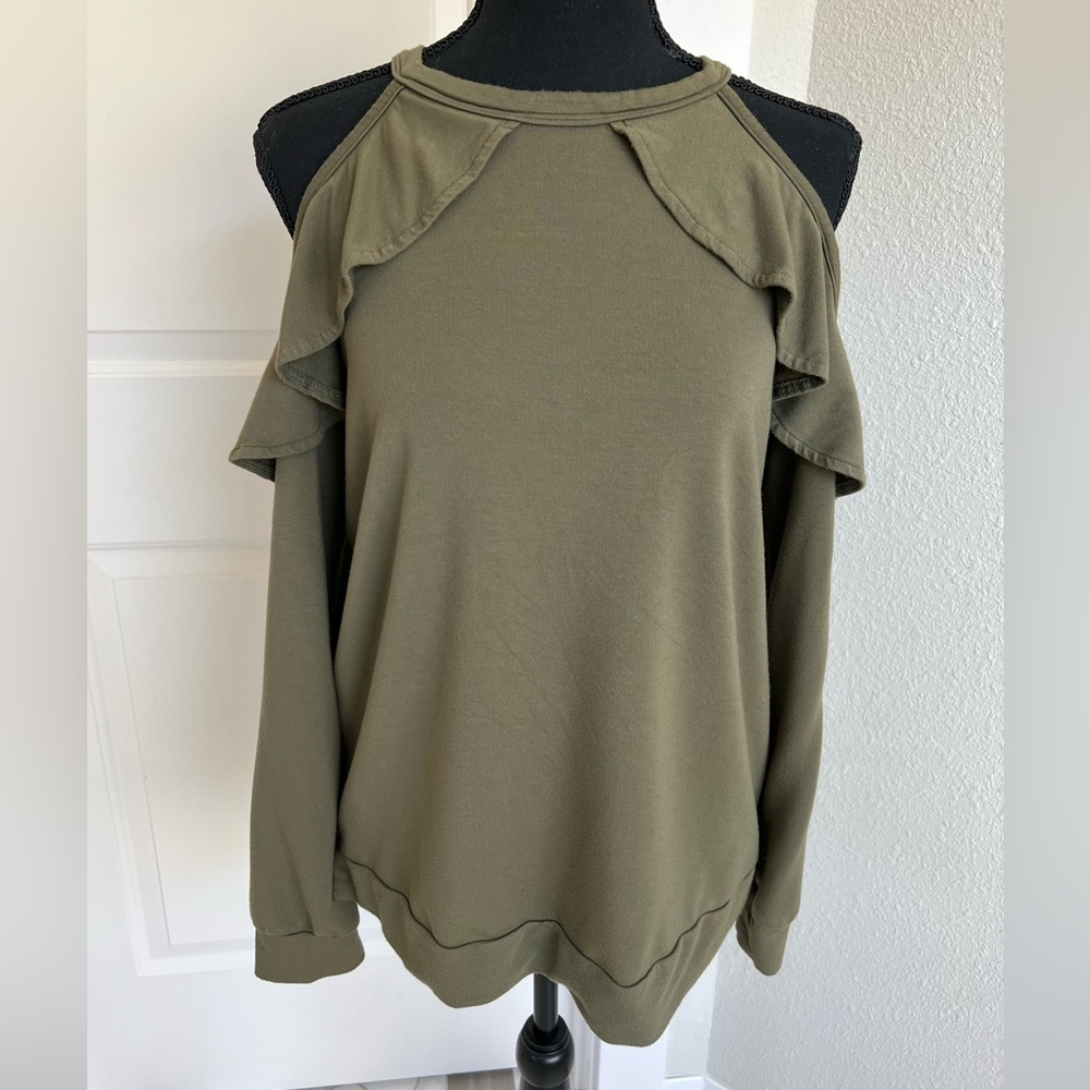 Skies Are Blue - Ruffle Cold Shoulder Knit Top